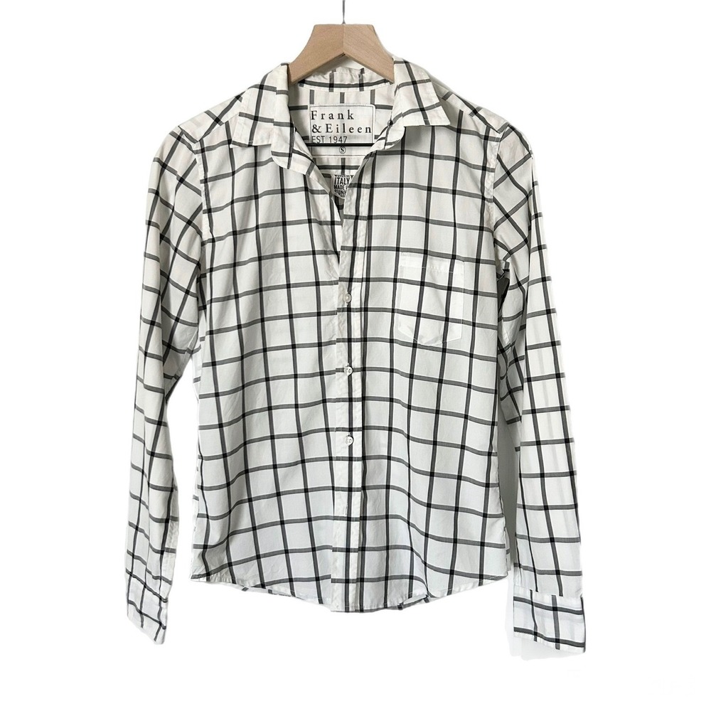 Frank & Eileen Barry White Black Windowpane Plaid Cotton Button Up Shirt Small